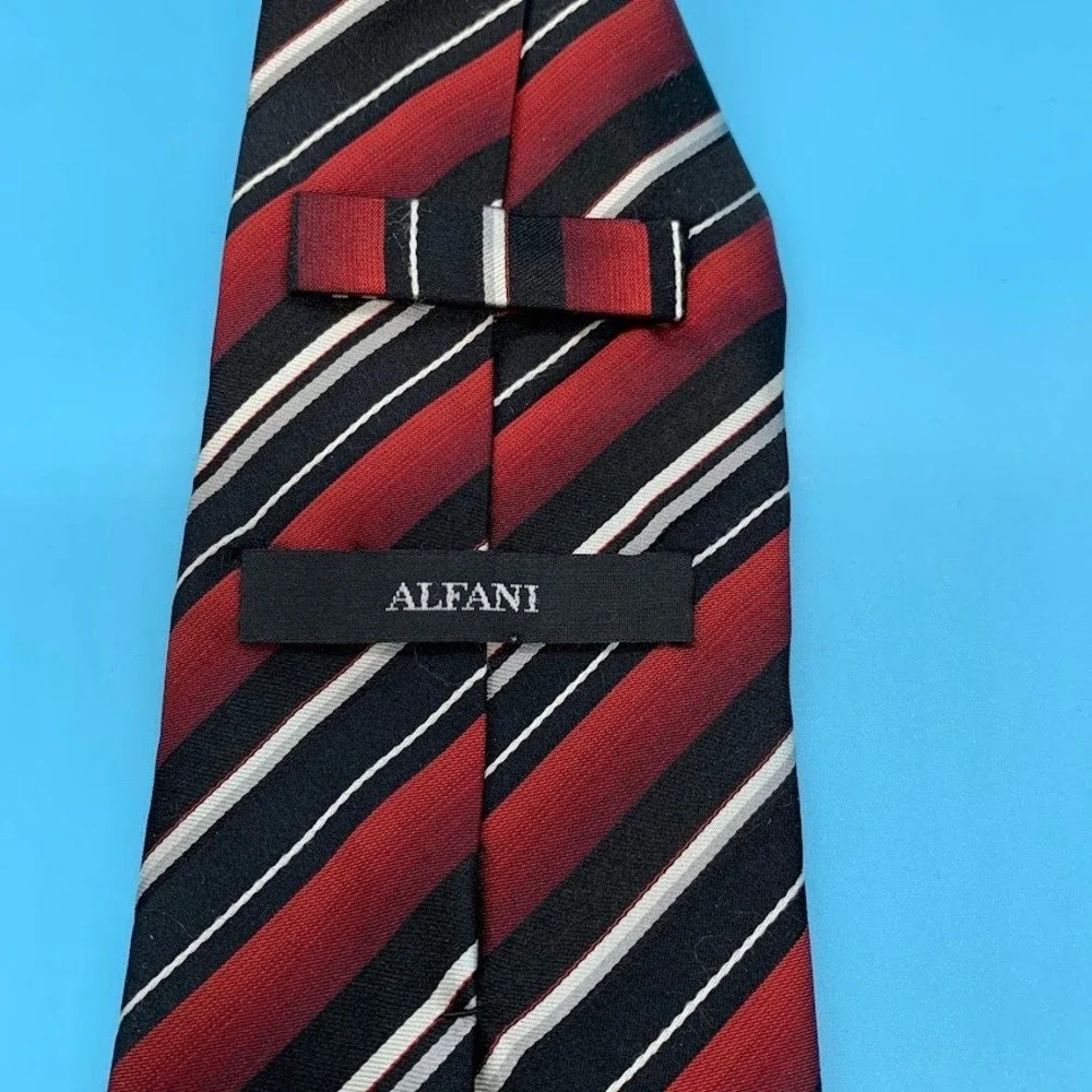 Alfani Red/Black Striped Preppy 100% Silk Men's Classic Neck Tie